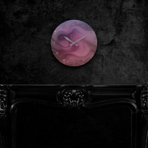 サングリア層 Moody Pink and Purple Luxe Agate ラウンド壁時計