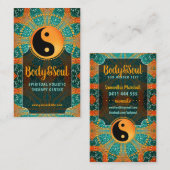 サングリア金ゴールドスパークルティール(緑がかった色)オレンジ陰陽バランス 名刺 (正面/裏面)