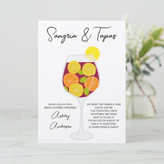 サングリア&タパスカクテルスペインのブライダルシャワー 招待状 (スタンド正面)