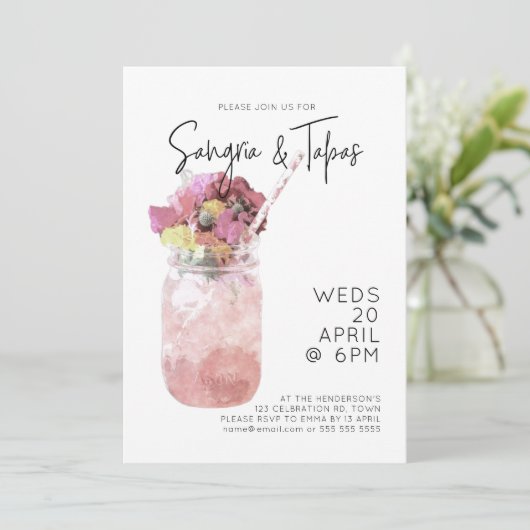 サングリア&タパスサマーカクテルパーティーブライトピンク 招待状 (スタンド正面)
