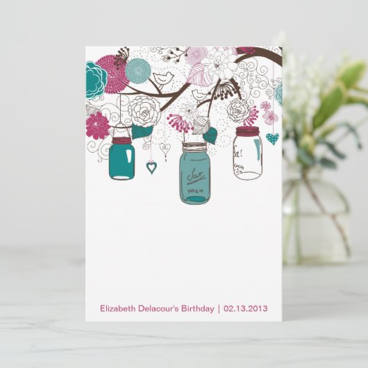 サングリア&ティール（緑がかった色）メイスンジャース誕生日招待状 招待状 (スタンド正面)