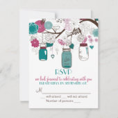 サングリア&ティール（緑がかった色）メイソンジャースRSVP結婚式招待状 出欠カード (正面)