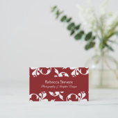 サングリエの赤と白の渦巻くつる植物の名刺 名刺 (スタンド正面)