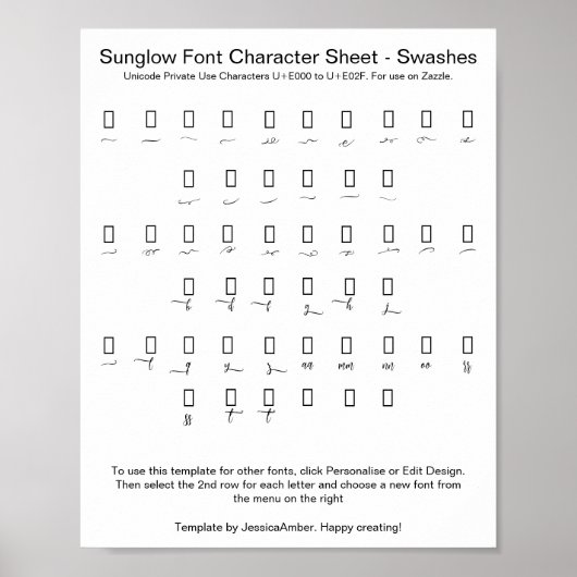 サングローフォントキャラクターシートスワッシュfor Zazzle ポスター (正面)
