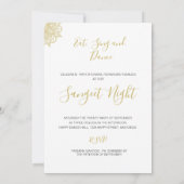 サンゲインディアンスタイルグリーンピンク金ゴールドカラーモダン 招待状 (裏面)