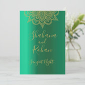 サンゲインディアンスタイルグリーン金ゴールドカラーモダン 招待状 (スタンド正面)