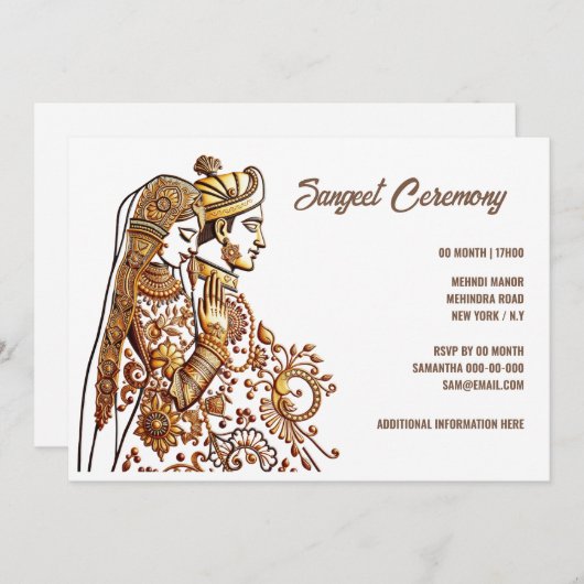 サンゲットヒンディヘナメーンディヒンディヒンディ新郎新婦 招待状 (正面/裏面)
