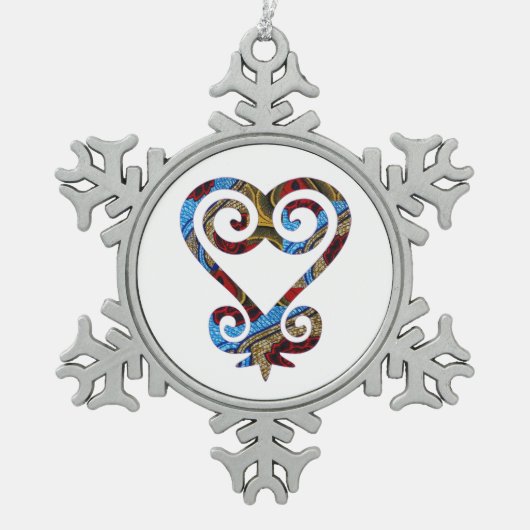 サンコファアフリカプリント スノーフレークピューターオーナメント (正面)