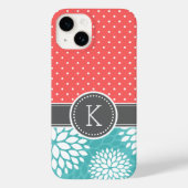 サンゴおよびターコイズモノグラム水玉模様フローラ Case-Mate iPhoneケース (裏面)