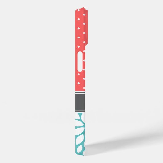 サンゴおよびターコイズモノグラム水玉模様フローラ Case-Mate iPhoneケース (裏面 / 右)