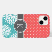 サンゴおよびターコイズモノグラム水玉模様フローラ Case-Mate iPhoneケース (裏面 (横))
