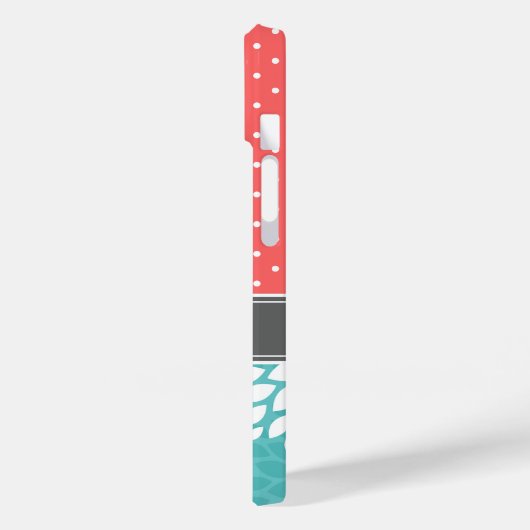 サンゴおよびターコイズモノグラム水玉模様フローラ Case-Mate iPhoneケース (裏面 / 左)