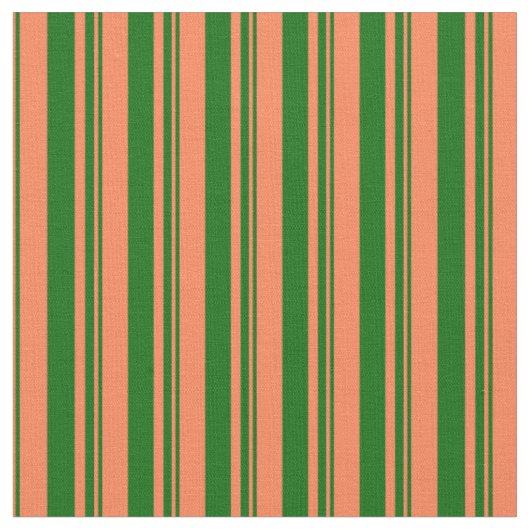 サンゴおよび濃い緑の線/ストライプパターン ファブリック (クローズアップ)