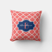 サンゴおよび白クローバー幾何学模様 クッション (正面)