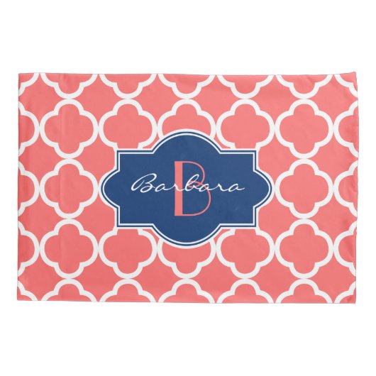 サンゴおよび白クローバー幾何学模様 枕カバー (裏面)