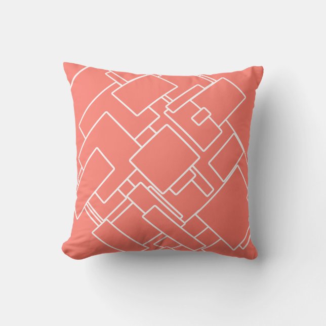 サンゴおよび白モダン抽象芸術幾何学模様 アウトドアクッション (正面)