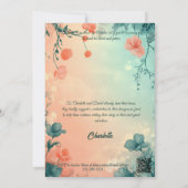 サンゴお洒落とティール（緑がかった色）フローラブライダルシャワー 招待状 (裏面)