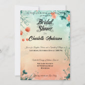 サンゴお洒落とティール（緑がかった色）フローラブライダルシャワー 招待状 (正面)