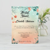 サンゴお洒落とティール（緑がかった色）フローラブライダルシャワー 招待状 (スタンド正面)