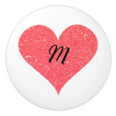 サンゴかわいらしグリッターハートとイニシャル セラミックノブ (正面)