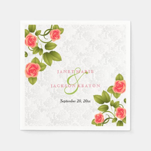 サンゴかわいらしバラ花 スタンダードカクテルナプキン (正面)