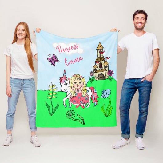 サンゴかわいらしプリンセスとユニコーンパーソナライズされた フリースブランケット (インサイチュ)