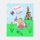 サンゴかわいらしプリンセスとユニコーンパーソナライズされた フリースブランケット (正面)