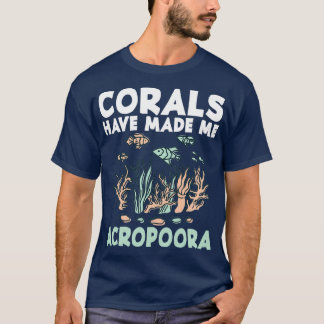 サンゴがアクアマリンのアクアを自らアクロポラにしている Tシャツ