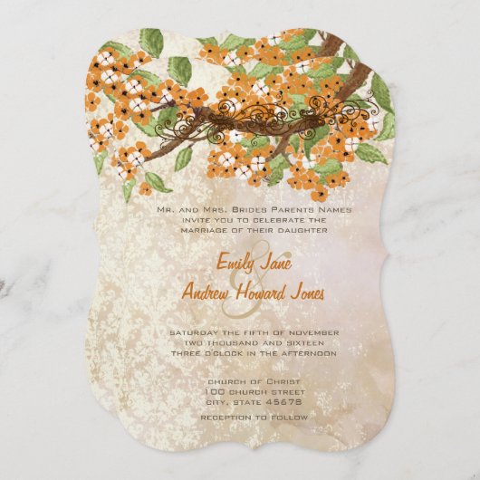 サンゴさくらんぼブロッサムティーステインウェディング招待状 招待状 (正面/裏面)