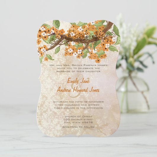 サンゴさくらんぼブロッサムティーステインウェディング招待状 招待状 (スタンド正面)