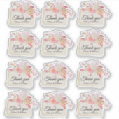 サンゴとアイボリーのフローラフレーム結婚の感謝セット シール (正面)