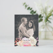 サンゴとアイボリーのフローラ写真の保存日付 ポストカード (スタンド正面)