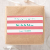 サンゴとアクアのストライプの水結婚瓶ラベル ラベル (インサイチュ)