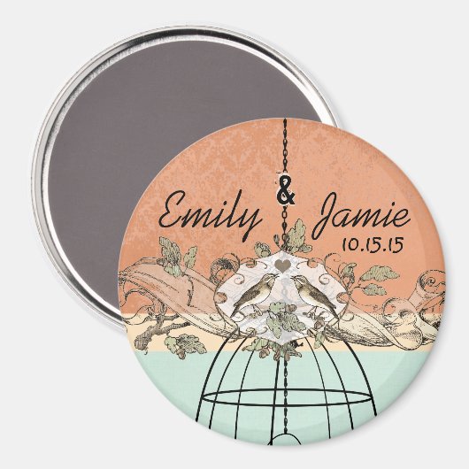 サンゴとアクアバードケージ結婚のスクロールマグネット マグネット (正面/裏面)