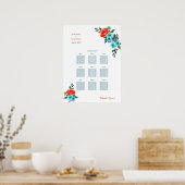 サンゴとアクア結婚フローラのディナー座席表 ポスター (キッチン)