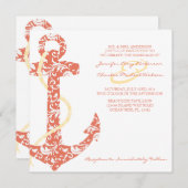 サンゴとイエローのアンカー ビーチ ウェディング 招待状 (正面/裏面)