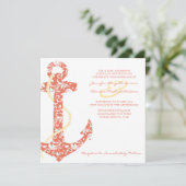 サンゴとイエローのアンカー ビーチ ウェディング 招待状 (スタンド正面)