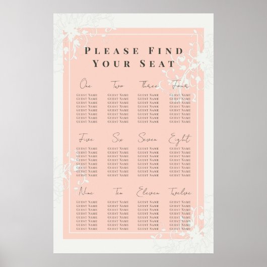 サンゴとクリームのフィリエレガントグリーのシーティングチャート ポスター (正面)