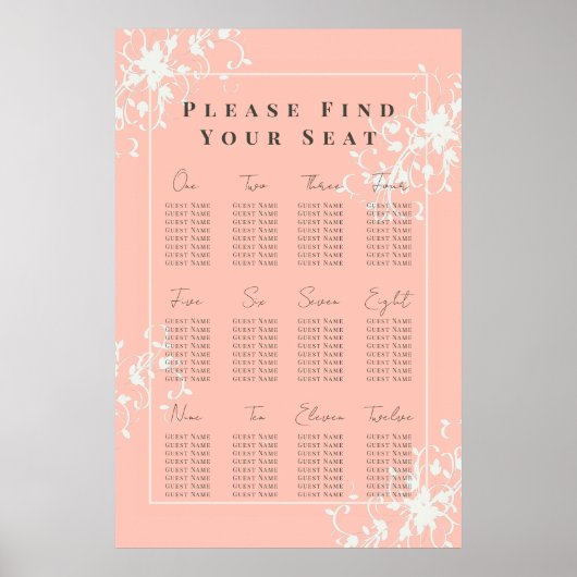 サンゴとクリームのフィリエレガントグリーのシーティングチャート ポスター (正面)