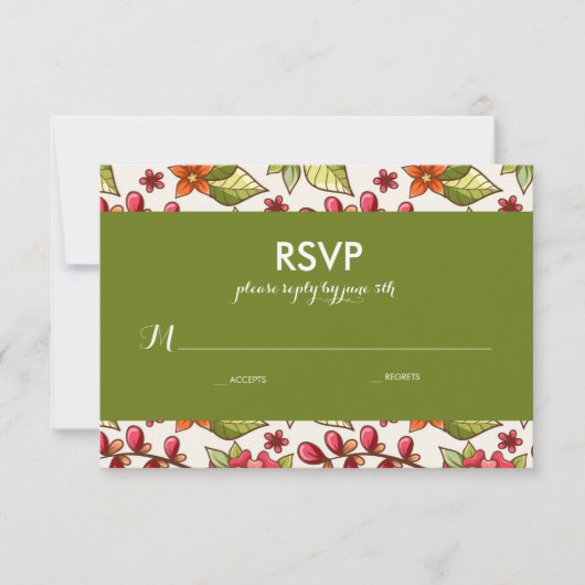 サンゴとグリーンフローラ結婚式RSVP 出欠カード (正面)