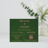 サンゴとグリーンrsvp qrコード結婚式招待状 (スタンド正面)
