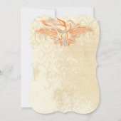 サンゴとグレーヴィンテージの繁栄の鳥の結婚式の招待 招待状 (正面)