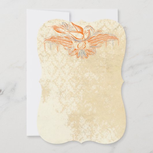 サンゴとグレーヴィンテージの繁栄の鳥の結婚式の招待 招待状 (正面)