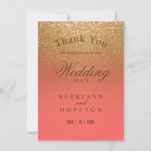 サンゴとゴールドのグリッター - ありがとう サンキューカード (正面)