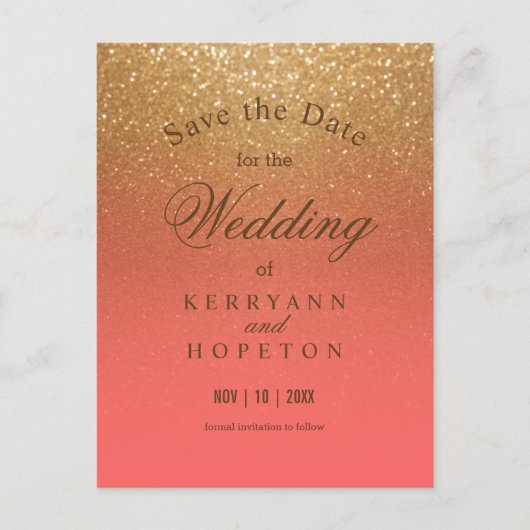サンゴとゴールドのグリッター - 日程を保存して 案内ポストカード (正面)