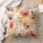 サンゴとスモークブルーモダンアートの花 クッション (ブランケット)