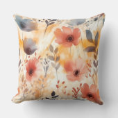 サンゴとスモークブルーモダンアートの花 クッション (正面)