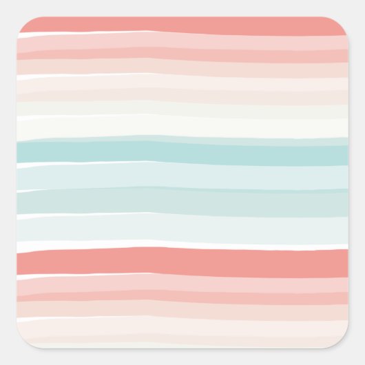 サンゴとターコイズの夏のストライプステッカー スクエアシール (正面)