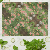 サンゴとダークグリーン キッチンタオル (折り畳み)