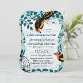 サンゴとティール(緑がかった色)のアールデコインスパイアバリズ 招待状 (スタンド正面)